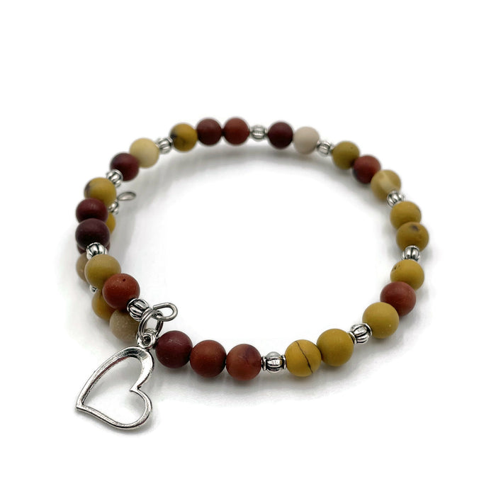 Gemstone Wrap Bracelet - Mookaite - Matte - Heart Charm