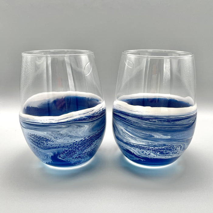 Ocean Wave Stemless Wine Glass - Ocean Blue