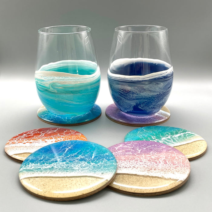 Ocean Wave Stemless Wine Glass - Ocean Blue