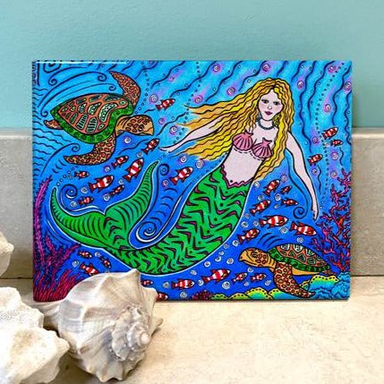 Ceramic Tile - Mermaid and Sea Turtles - 8" x 10" - SKD