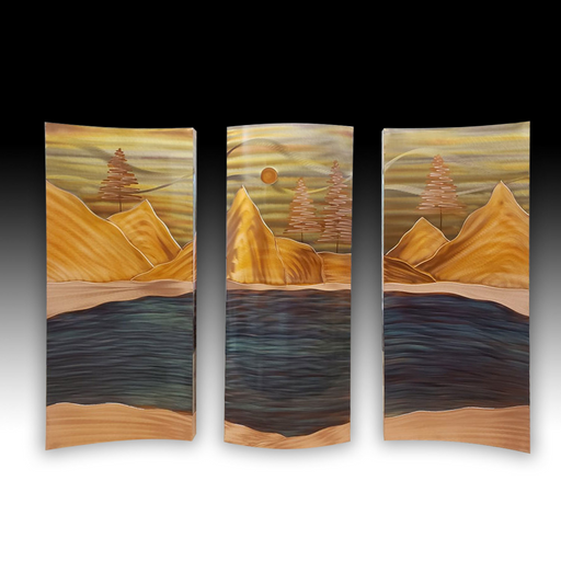 Copper Wall Art - Mountain Lake - Large Triptych - 35" x 50"