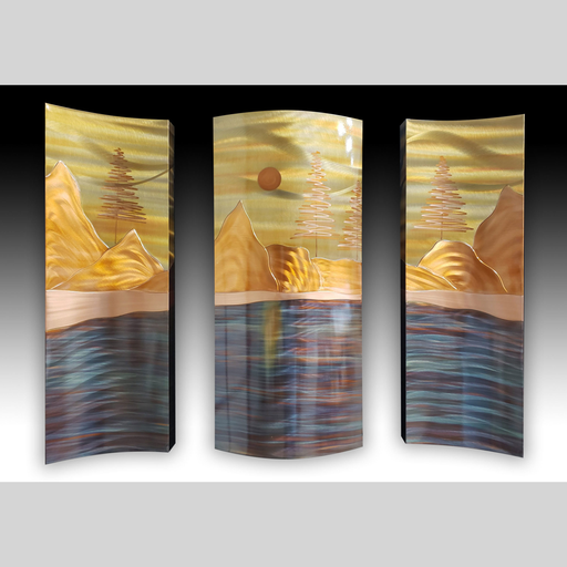 Copper Wall Art - Mountain Lake - Triptych - 26" x 36"