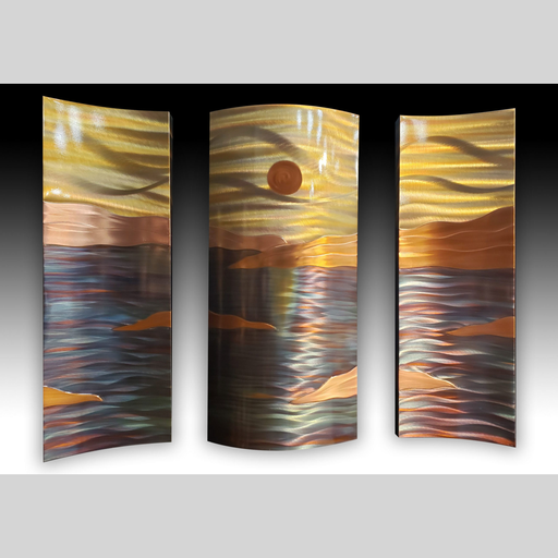 Copper Wall Art - Ocean Horizon II - Triptych - 26" x 36"