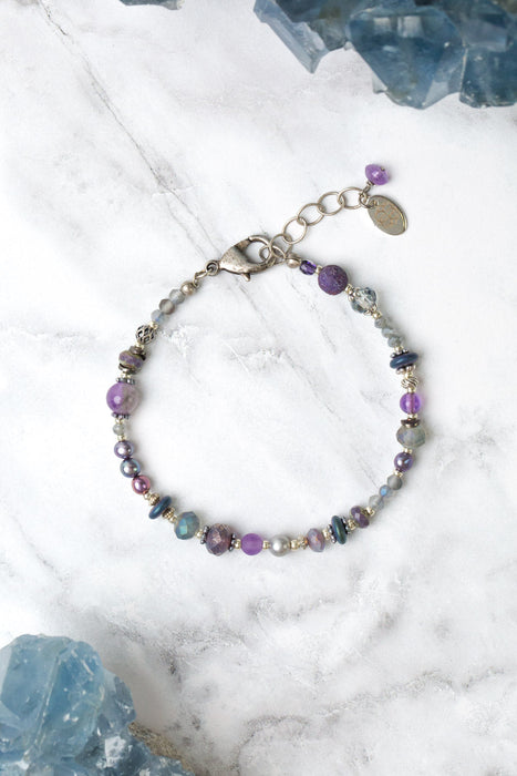 Bracelet - Reflections 7.5-8.5" Freshwater Pearl, Czech Glass, Crystal Simple Bracelet