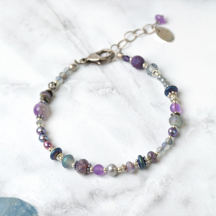 Bracelet - Reflections 7.5-8.5" Freshwater Pearl, Czech Glass, Crystal Simple Bracelet