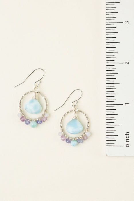 Earrings - Sanctuary Tanzanite, Amethyst, Larimar and Silver Circle Earrings