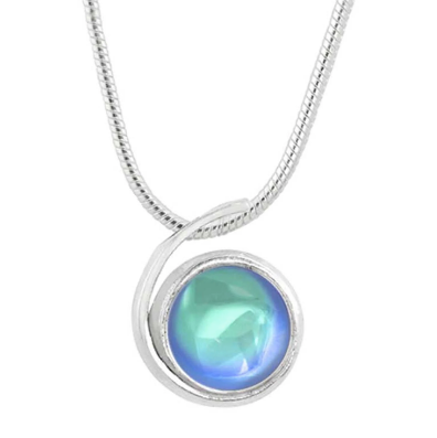 Necklace - Wave Pendant with Polished Aqua Crystal - Small - PEN-400-PA