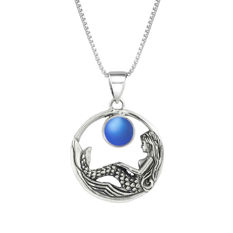 Necklace - Mermaid Pendant with Frosted Blue Crystal - PEN-427-FB