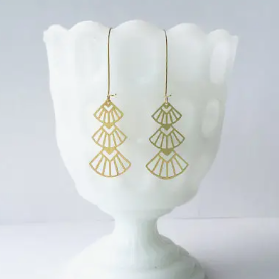 Earrings - Art Deco Triangles Stacked - Gold