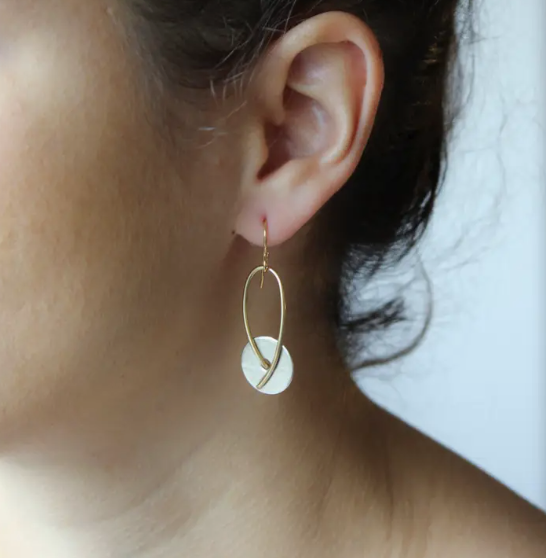 Earrings - Disc and Loop in Brass and Sterling - MB