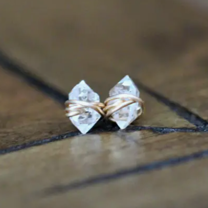 Earrings - Herkimer Diamond Studs with 14k Gold Fill Wire