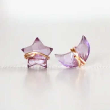 Earrings - Moonbeam and Stardust Studs with 14k Gold Fill Wire - Amethyst
