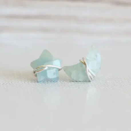 Earrings - Moonbeam and Stardust Studs with Sterling Silver Wire - Aquamarine