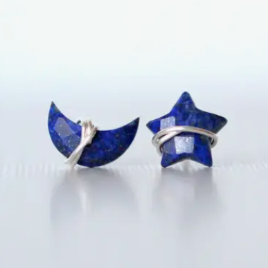 Earrings - Moonbeam and Stardust Studs with Sterling Silver Wire - Lapis Lazuli