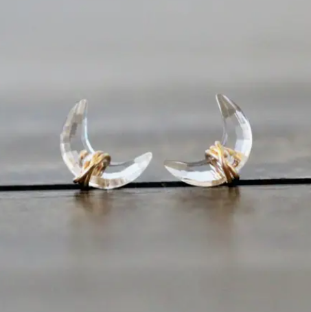 Earrings - Moonbeam Studs with 14k Gold Fill Wire - Crystal Quartz