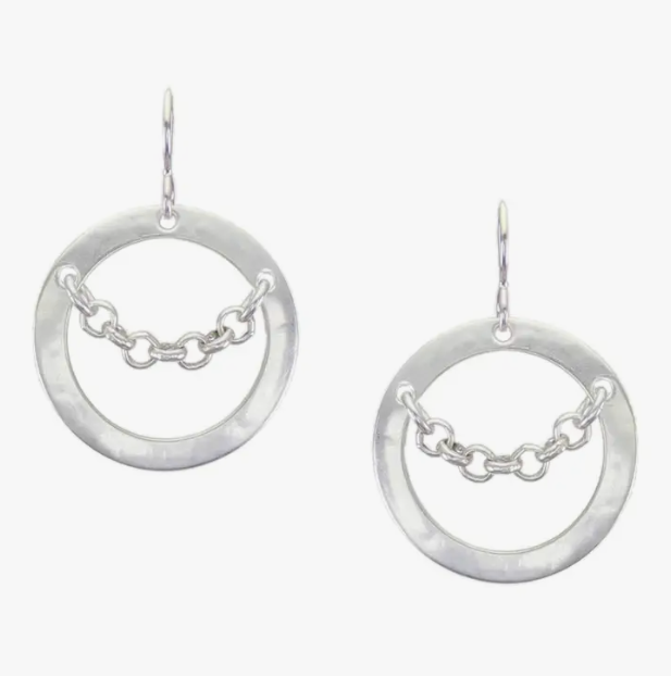 Earrings - Small Wide Ring with Chain - MB