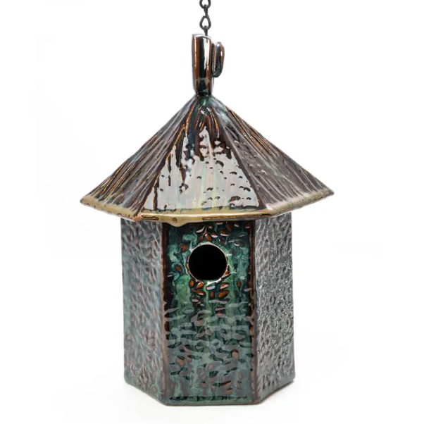 Ceramic Bird House - Hex - Vine/Emerald Falls
