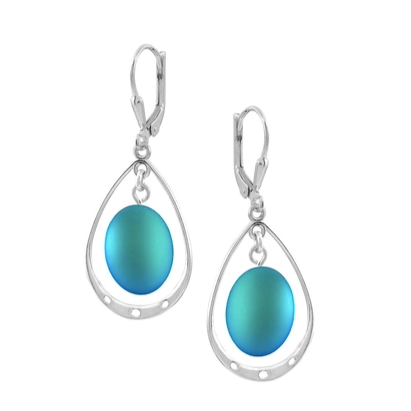 Earrings - Oval with Loop - Frosted Aqua - EAR-100-FA
