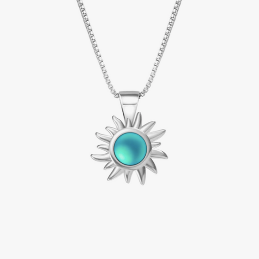 Necklace - Teeny Sun Pendant with Frosted Aqua Crystal - PEN-045-FA