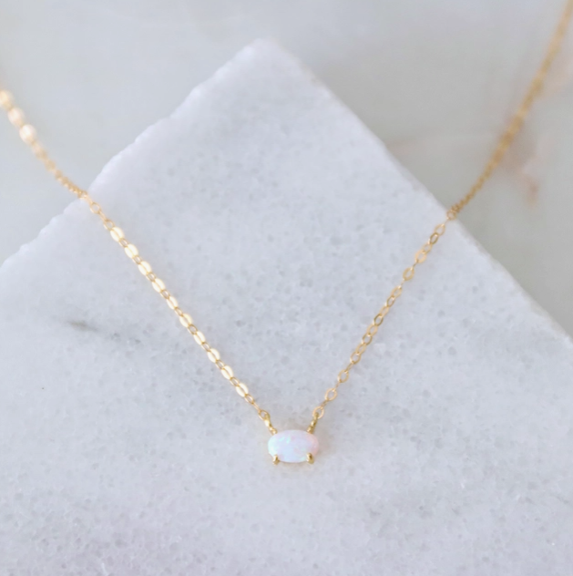 Necklace - Tiny Oval Opal - Gold Chain - MB