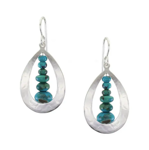 Earrings - Cutout Teardrop with Turquoise Bead Stack - MB
