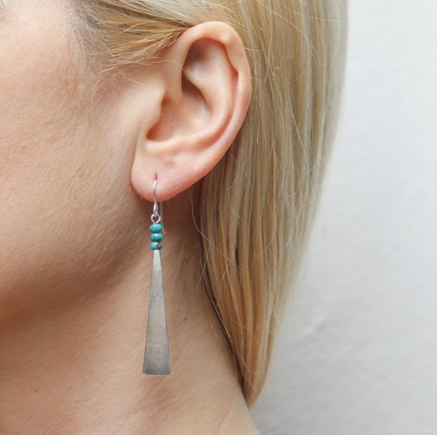 Earrings - Long Triangle with Turquoise Bead Stack - MB