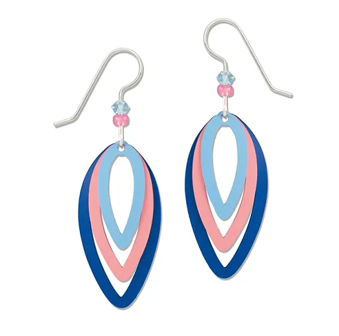 Earrings - 3 Part Drop in Blues and Pinks - 8082