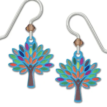 Earrings - Dark Colorful Tree of Life with Brown Trunk - 2075