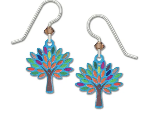 Earrings - Dark Colorful Tree of Life with Brown Trunk - 2075