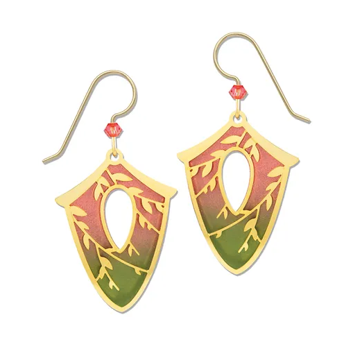 Earrings - Leaves Over Coral and Green - 8089