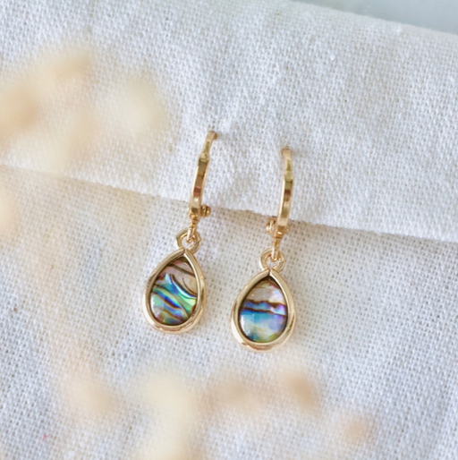Earrings - Abalone Teardrop Huggies - MB