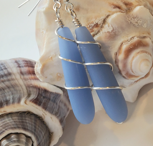 Earrings - Long Teardrop Wraps - Opaque Cornflower - GD