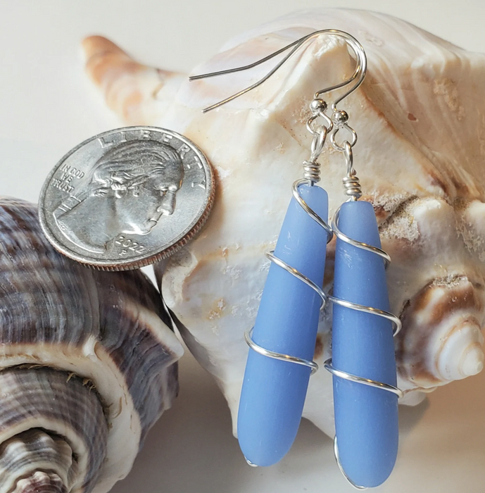 Earrings - Long Teardrop Wraps - Opaque Cornflower - GD