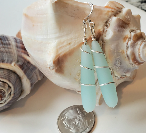 Earrings - Long Teardrop Wraps - Opaque Seafoam - GD