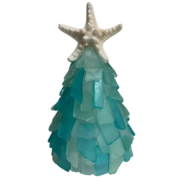 3D Seaglass Christmas Tree - 6” with Fairy Lights - Ocean Mix