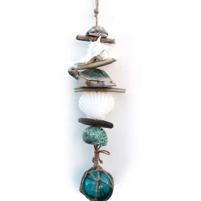 Green Ceramic Turtle Garland with 4" Teal Glass Float