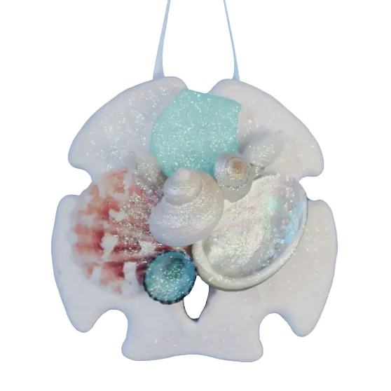 Ornament - Sea Glass Sand Dollar Collage - Turquoise Sea Glass
