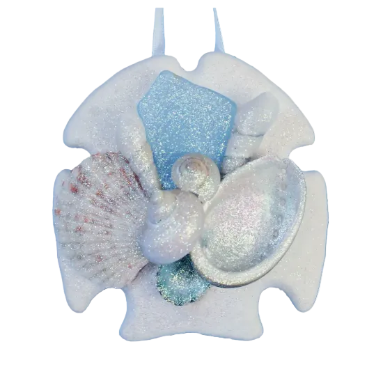 Ornament - Sea Glass Sand Dollar Collage - Light Blue Sea Glass