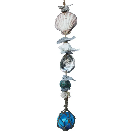 White Driftwood Garland with 4" Nautical Glass Float - Long - Light Blue