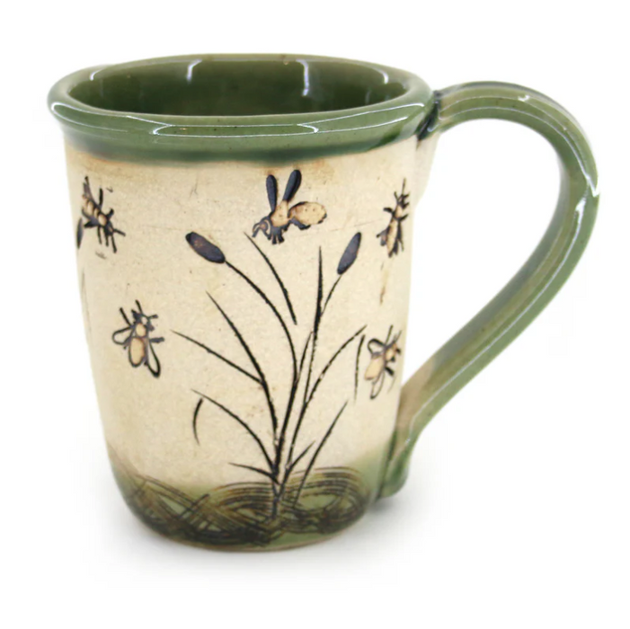 Mug - Hand-Etched Wildlife - Bees - Sea Green - 16oz