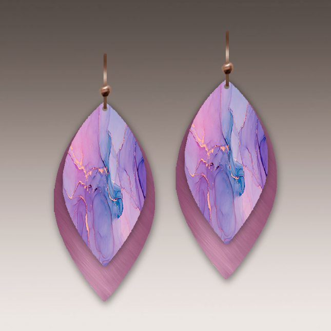 Earrings - Purple Shimmer Multilayer Leaf Point - 43XA