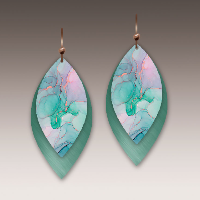 Earrings - Teal Shimmer Multilayer Leaf Point - 46XA