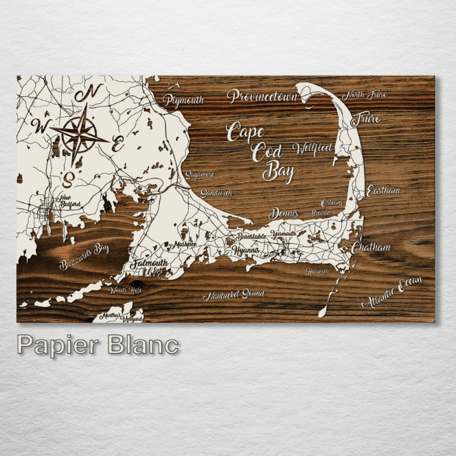 Wood Burnt Map - Orleans, MA - Papier Blanc - Small