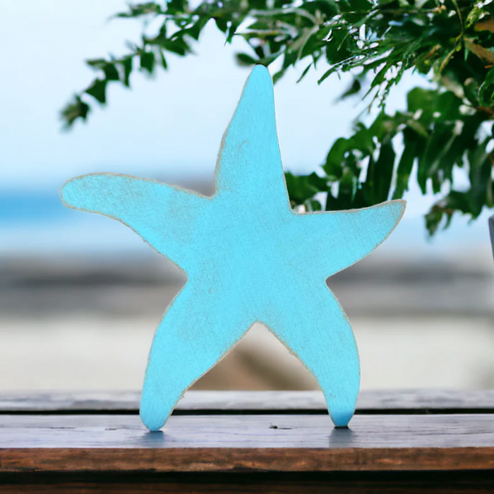 Rustic Wood Starfish - Turquoise - Large