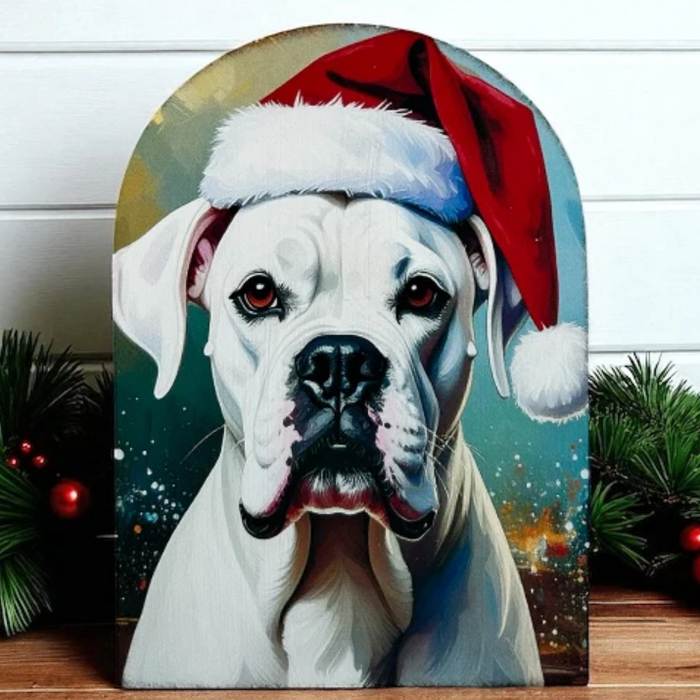 Wood Sign - Dog in Santa Hat - IC