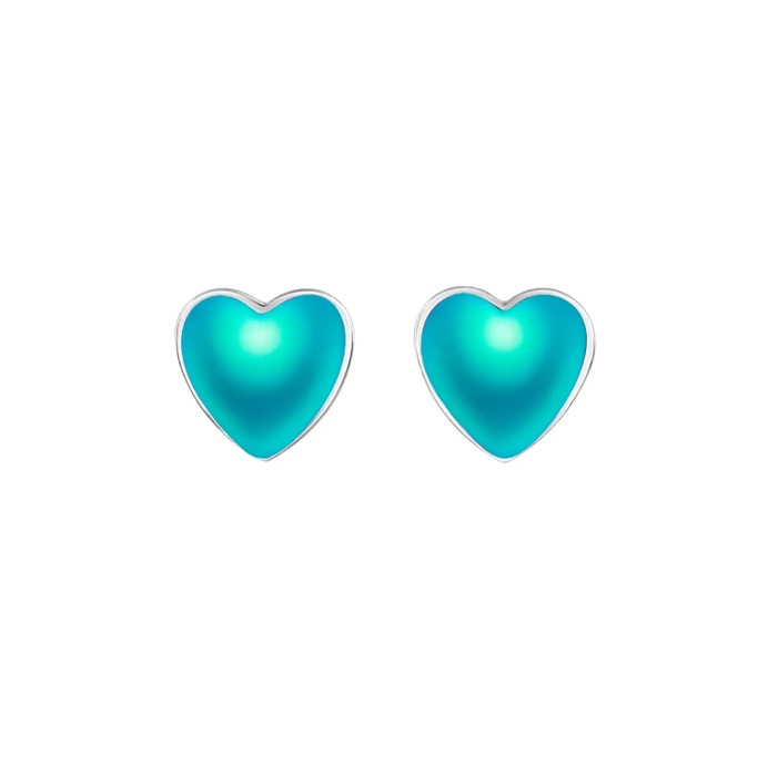 Earrings - Heart Stud - Frosted Aqua