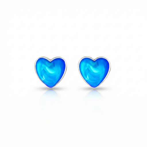 Earrings - Heart Stud - Polished Blue