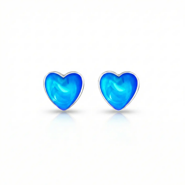Earrings - Heart Stud - Polished Blue