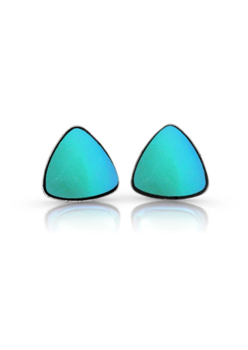 Earrings - Triangle Stud - Frosted Aqua