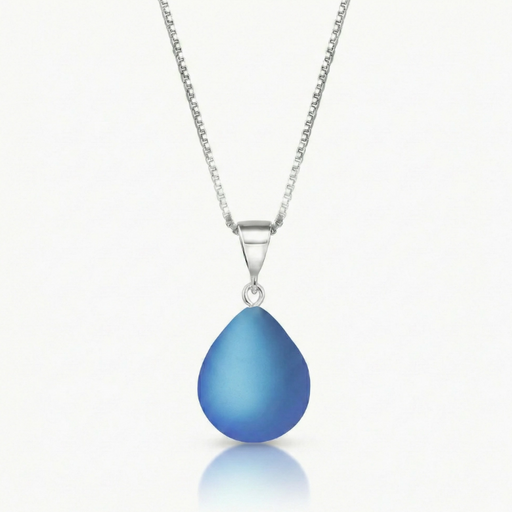 Necklace - Drop Pendant with Frosted Blue Crystal - Extra Small - PEN-020-FB
